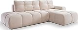 WFL GROUP Modern Ecksofa - Schlafsofa mit Bettkasten - Einzigartiges Form - Beige Couch mit Schlaffunktion Bettfunktion L-Form mit Ottomane - Rechts - Beig