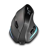 zelotes Bluetooth Kabellose Maus mit Display,Wiederaufladbar,BT 5.0/3.0 + 2.4G,4000DPI,7 Tasten,Vertikale Maus Kabellos,Ergonomische Funkmaus für Laptop,PC,Tablets,Schw