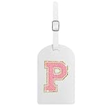 Fodofodo Initial Luggage Tag,Letter Luggage Tag,PU Leather Luggage Tags for Travel Bag Suitcases,Privacy Cover ID Label and Address Card(P,White Leather+Pink Letter)