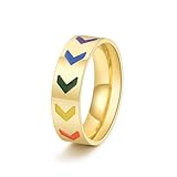 Hasdnker Ring Ringe Damen Bijouterie Herren V-Shaped Rainbow Ring Arrow Couple Jewelry for Men Women Hypoallergenic Geometric Minimalist Ring Unisex 11 G