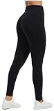 Persit Sporthose Damen, Sport Leggings für Damen Yoga Leggins Laufhose Sportleggins Lang (XXL, Schwarz, 64 cm)