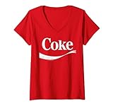 Damen Coca-Cola Vintage White Coke Logo T-Shirt mit V