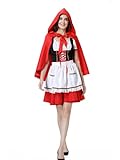 maxToonrain Rotkäppchen-Kostüm für Damen, Halloween-Kostüme, lustiger roter Umhang + Welttag des Buches, Cosplay-Kostüm für Damen (kurz, S)