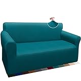 Granbest Thick Sofabezug Stylish Pattern Sofaüberzug für Sofa Stretch Elastische Jacquard Sofahusse Couchhusse mit Armlehne für Wohnzimmer Anti-Rutsch (2 Sitzer, Blaugrün)