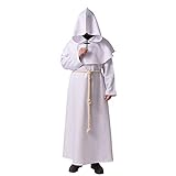 BLESSUME Priester Mönch Kostüm Mittelalterliche Kapuze Renaissance Robe (Weiß,L)