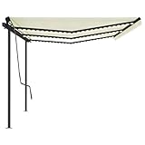 Markise Manuell Einziehbar 6x3 m Creme - Pulverbeschichtetes Aluminium & 100% Polyester Stoff - Perfekt für Terrasse & Garten - Langlebig & W