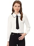 Allegra K Damen Arbeit Büro Krawatte Hals Langarm Button-Down Bubikragen Hemd Weiß S