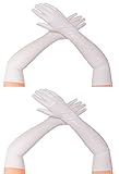 krautwear® Damen Lange Glänzende Wet Look Leder-Optik Handschuhe Abendhandschuhe ca. 53 cm lang (2x weiß)
