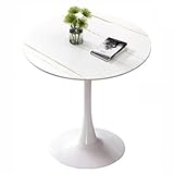 JHAISMAO Runden Tulpe Tisch Granit 12 Mm Dicke Zertifizierte Tischplatte Für Zuhause Und Küche Mit Sockel Aus Metall Platzsparender Tisch(Size:80cm,Color:Weiß)