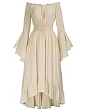 Damen Renaissance Corsagenkleid Schulterfrei mit Taschen A-Linie Rüschenkleid Aprikose L