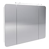 FACKELMANN Milano Spiegelschrank mit LED-Beleuchtung – Alibertschrank 3-türig fürs Badezimmer (110 cm x 78 cm x 15,5 cm) – Badschrank mit Spiegelfläche in Weiß