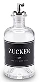 Lifestyle Lover Zuckerstreuer aus Glas 350ml Flasche, Dosierer aus Edelstahl, ideal für weißen braunen Zucker (ZUCKER)