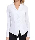 Mliyasan Damen Tencel Geraffte Button-Down-Kragen Shirts Langarm Stretch Strickbluse Top S-3XL, Weiß 06, XX-Larg