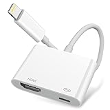 Apple Lightning to HDMI Digital AV Adapter, 1080P Video & Audio Sync Screen Converter, Charging Port for iPhone/iPad 1080P HDMI Converter for HD TV/Projector/Monitor, Support All iOS - W