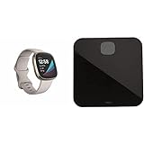 Fitbit Sense - fortschrittliche Gesundheits-Smartwatch mit Tools für Herzgesundheit, Stressmanagement & zur Anzeige von Hauttemperatur-Trends, Mondweiß + Air Intelligente Waage, schw