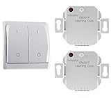 Funkschalter Set Funksender Wandschalter 2x Funk-Empfänger Pilota Casa IP20 mit Funk-Wandschalter 2-Kanal 230V LED bis 300 Watt Bis 70m Reichweite 2-fach Schalter Doppel-Wippe Weiß