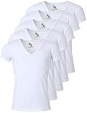Young & Rich Herren Uni T-Shirt mit extra tiefem V-Ausschnitt Slimfit Stretch Dehnbare Passform einfarbiges Basic Shirt - 5er Pack, Grösse:L, Farbe:Weiß