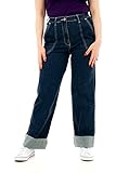 Ro Rox Thelma Retro Vintage Jeans Denim Hose im 50er-Jahre-Stil mit Hoher Taille - Navy blau (M)