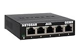 NETGEAR GS305 LAN Switch 5 Port Netzwerk Switch (Plug-and-Play Gigabit Switch LAN Splitter, LAN Verteiler, Ethernet Hub lüfterlos, robustes Metallgehäuse), Schw