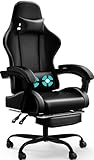 Devoko Massage Gaming Stuhl, Computer Bürostuhl mit Fußstütze, Racing Gamer Stuhl 150kg Belastbarkeit, 90-135° Rückenlehne einstellbar Ergonomischer PC Stuhl, 360° drehbar, Schw