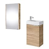 Planetmöbel Waschtischunterschrank mit Spiegelschrank Badmöbel Set 40cm für Badezimmer Gäste WC Sonoma E