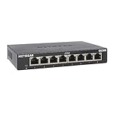 NETGEAR GS308 LAN Switch 8 Port Netzwerk Switch (Plug-and-Play Gigabit Switch LAN Splitter, LAN Verteiler, Ethernet Hub lüfterlos, robustes Metallgehäuse mit Ein-/Ausschalter), Schw