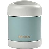 BÉABA - Isolierender Thermobehälter für Mahlzeiten - Für Babys und Kinder - 100 % luftdicht - Edelstahl - Hält mehr als 5 Stunden lang kalt/warm - Doppelwandig - 300 ml - Grau/Grü