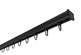 Home-Vision Gardinenschiene Vorhangschiene 1-läufig, 2-läufig oder 3-läufig (Serie Y, Schwarz Gardinenschiene mit Faltenlegehaken, 280cm) Aluminium, Inkl. Befestigungsmaterial, für Schiebevorhang