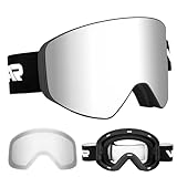 Vgooar OTG Skibrille mit Magnetischer Abnehmbarer Linse, Rahmenlose Skibrille mit Zylindrischer Linse – Antibeschlag und UV400 Schutz Skibrille für Herren und D