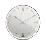 Mebus Wanduhr TinyTime mit römischen Ziffern | Wanduhr ohne Tickgeräusche | Durchmesser 25 cm | klassisches Zifferblatt in Hellgrau | Silbernes Gehäuse | Kupferfarbene Akzente, 19779