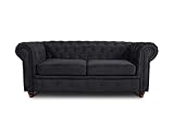 Sofa Chesterfield Asti 2-Sitzer, Couchgarnitur 2-er, Sofagarnitur, Couch mit Holzfüße, Polstersofa - Glamour Design (Schwarz (Capri 19))