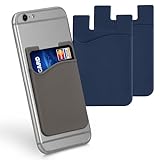 kwmobile 3X Kartenhalter Hülle für Smartphone - selbstklebend - Aufklebbare Silikon Kreditkarten Tasche Marineblau Marineblau Grau - Maße 8,5x5,5