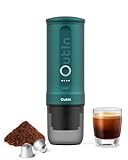 Outin Nano Tragbare Akku Kaffeemaschine mit Selbstaufheizend in 3-4 Minuten, 20 Bar 12V 24V Auto Espressomaschine, Kompatibel mit NS Kapseln & Kaffeepulver (Blaugrün)