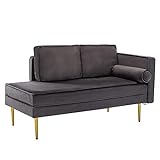 Mingone Sofa Samt Moderne Design Schlafsofa Klein 2 Sitzer Sofa Chaiselongue Sessel mit Armlehnen und Kissen Relaxsessel für Wohnzimmer Schlafzimmer，Dunkelg