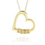 MYCLUSIV® Personalisierte Herz-Halskette mit gravierten Perlen - Personalisierter Schmuck - Geschenk für Mama, Frauen, Damen - Halskette - Edelstahl (Gold)