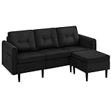 Yaheetech 3-Sitzer Sofa mit Ottomane Modernes Ecksofa Bequeme Couch Schlafcouch Sessel L-Form Rechts/Links fürs Wohnzimmer/Schlafzimmer/Gästezimmer Schw