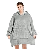 HIYATO Übergroße Hoodie Decke, Sherpa Warme Sweatshirt Decke mit Ärmeln und Kapuze, Oversized Weich Pullover Blanket Damen Herren Erwachsene (Grau)