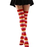 2024 AI - Bunte gestreifte Overknee-Socken für Damen, Cosplay, warm modisch Damen Strümpfe S (A, One Size)