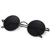 KANASTAL Runde Sonnenbrille Herren und Damen Schwarze Rund Rave Brille Retro Classic Sonnenbrille 90er Style Polarisiert Steampunk Sonnenbrillen UV Schutz mit M