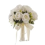 Molinter Brautstrauss Hochzeitsstrauß Koreanischen Stil Weiß Rose Künstlicher Blumenstrauß Brautjungfer Hochzeit Dek