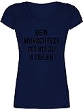 T-Shirt Damen V Ausschnitt - Aufdruck selbst gestalten - Wunschtext - M - Dunkelblau - Tshirt Bedrucken Lassen, drucken Lassen Shirt t zum selbstgestalten t-Shirts Text Schriftzug freitex