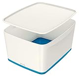 Leitz MyBox, Aufbewahrungsbox mit Deckel, Groß, Blickdicht, Weiß/Blau Metallic, Kunststoff, 52161036