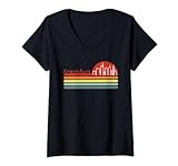Frankfurt Retro Style Skyline Vintage Motiv T-Shirt mit V