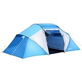 Outsunny Campingzelt Familienzelt Tunnelzelt mit 2 Schlafkabinen 4-6 Personen Blau L430 x B240 x H170