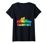 Frankfurt Stadt Skyline Deutschland Souvenir Bunt T-Shirt mit V
