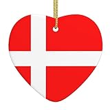 Dänemark-Flagge, bedruckte Weihnachtsdekoration, Keramik-Ornament, Herz-Porzellan-Ornament für Weihnachtsbaumschmuck
