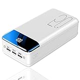 Powerbank, hohe Kapazität, 50.000 mAh, 1 A, schnelles Laden, externer Akku, tragbares Ladegerät mit LCD-Display und LED-Lichtern, Handy-Ladegerät mit 3 Ausgängen, Weiß