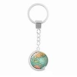 IKAAR Schlüsselanhänger Doppelseitig drehbarer Globus-Weltkarten-Schlüsselring Grü