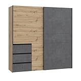 FORTE WINN 2 Schrank, Kleiderschrank, Schwebetürenschrank mit Schubladen, Schlafzimmerschrank, Holz Dekor: Artisan Eiche mit Betonoptik Grau, 200 cm breit x 200 cm hoch x 61,2
