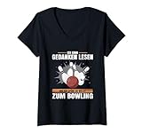 Damen Bowling Fanartikel Zum Anfeuern Gedanken Lesen Party Bowler T-Shirt mit V